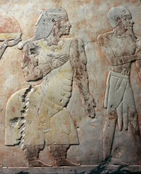 Queen of Punt, detail scene depicting expedition to Land of Punt, painted relief, colonnade of Punt, mortuary temple of Hatshepsut, Deir el-Bahari, necropolis of Thebes (UNESCO World Heritage List)