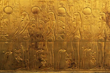 Relief on right outer panel of second funeral chapel, Treasury of Tutankhamun, Egypt, Egyptian civilization, New Kingdom, Dynasty XVIII