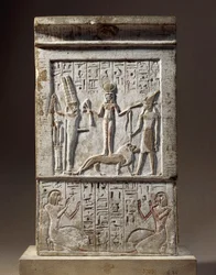Syria, Kadesh, Stele Offered by Huy: Donor Worshipping Goddess Kadesh and God Rechep