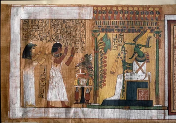 The deceased Kha and his wife Merit worship Osiris, lord of the afterlife - Papyrus from Book of the Dead, from the funerary chamber of architect Kha