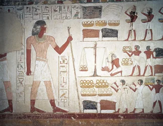 The weighing of copper, fresco, Tomb of Userhat