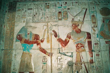 Egypt, Abydos, Temple of Pharaoh Seti I, Osiris Chapel. (Detail)