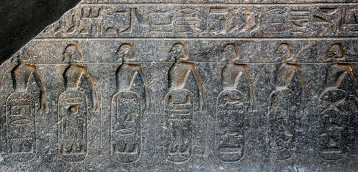 Detail of a relief decorating the emblems of the territories conquered by Pharaoh Ramses II. Temple of Luxor, East Bank (Thebes), Egypt