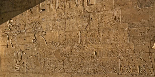 Egyptian Antiquities: View of the Reliefs Celebrating the Feats of Ramses II During the Battle of Qadesh in 1274 BC, Funeral Temple Dedicated to Pharaoh Ramses II