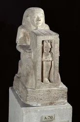 Naophorous statue of the royal scribe, Seti, with Osiris in the naos, New Kingdom