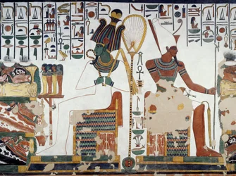 Osiris and Atun, (detail) of the frescoes in the second chamber of the Tomb of Nefertari, Valley of the Queens, Luxor, Thebes