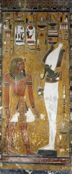 Osiris and Seti I (detail), frescoes in burial chamber of Tomb of Seti I, Valley of Kings, Luxor, Thebes