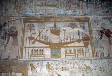 Sacred boat, bas relief, chapel of Osiris, Temple of Seti I