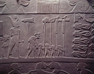 The Narmer Palette: Ceremonial Palette Depicting King Narmer, Wearing the Red Crown of Lower Egypt, Inspecting Bound and Decapitated Prisoners