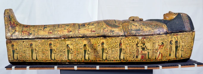 Coffin and cover of the mummy of Nesyamun, possibly found at Deir El-Bahri, New Kingdom, c.1100 BC