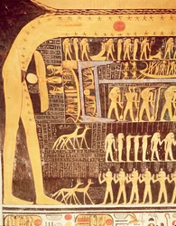 Detail from the Book of the Day from the ceiling of the burial chamber of the Tomb of Ramesses VI, New Kingdom