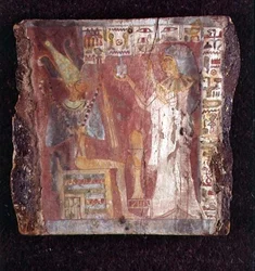 Interior of the Sarcophagus of the Singer, Toarnemiherti, Showing the Deceased Offering Incense to Osiris Enthroned, Third Intermediate Period