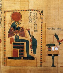 Mythological papyrus of Imenemsauf, Chief bearer of Amon. Detail: god Ra-Harakhti