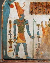 Stele of lady Taperet, side B: Taperet praying to god Atum, the setting sun