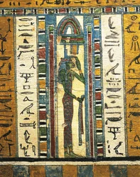 Plastered and painted wood panel depicting goddess Isis, from Sarcophagus of Usai, Thebes