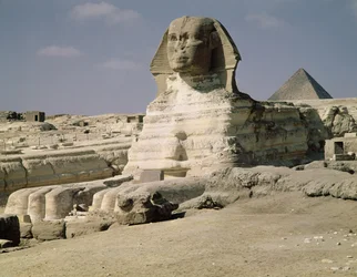 View from the north east of the Sphinx, dating from the reign of King Chephren, Old Kingdom