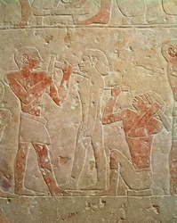 Relief depicting two sculptors carving a statue, from the mastaba of Kaemrehu, Saqqara, Old Kingdom