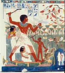Art Egypt: Hunting birds. Simile College of the Tomb of Nakht, period of Amenophis II (ca. 1450-1425 BC)