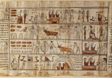 Ancient Egypt: the Elysian fields. Painting on papyrus from the Book of the Dead. Ptolemaic Period. Egyptian museum, Turin