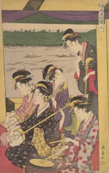 A Party of Geisha in a Suzumi-bune, i.e. Cooling-off Boat. Second Scene of a Boating Party, ca. 1796
