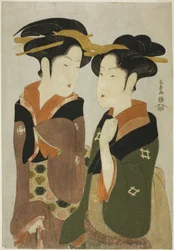 Kan, a Waitress of the Izutsuya, and the Geisha Fuseya of the Ogiya
