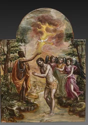 Portable altar: right door panel depicting the Baptism of Christ (detail)