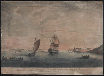 A view of the entrance of the Harbour of the Havana, taken from within the wrecks, Havana