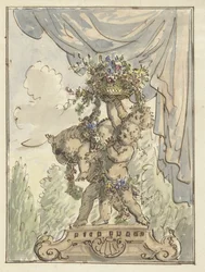 Three Putti with a Basket of Flowers