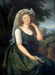 Portrait of Jeanne Becu, Countess (or Madame) du Barry (1743-1793), courtesan and mistress of Louis XV, in Louveciennes at the age of 46. Painting by Marie Elisabeth Louise Vigée Le Brun (or Vigée-Lebrun or Vigée Lebrun) (1755-1842). September 1789.