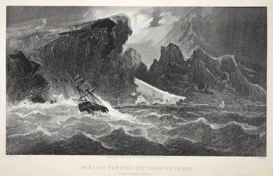 Parting Hawsers off Godsend Ledge, illustration from The second Grinnell Expedition in Search of Sir John Franklin