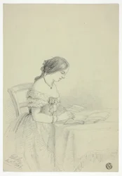 Woman Watercoloring (Possibly a Self Portrait)