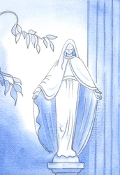 A Statue in the Garden: Here, we can see Our Lady