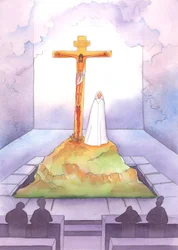 At every Mass we are present to the Sacrifice once offered on Calvary, when Christ suffered and died for us, as His Mother stood by Him