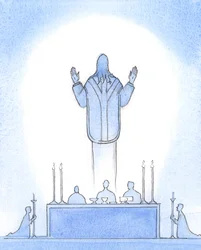 Christ our risen Lord was Present above the altar, as if ascending from the tomb, His hands uplifted to the Father, interceding for us who believe in Him, our High Priest