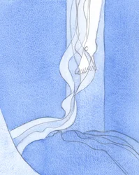 From His feet, Christ