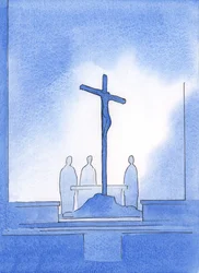 God showed me that our three priests who offered the Holy Sacrifice were standing around the cross on which Christ died