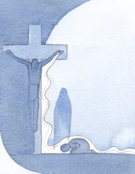 He showed me the Cross, upright, His Mother beneath it, and His Blood in a vast out-pouring, flowing over me.