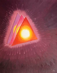 I was shown a symbol of the Holy Trinity: three triangles, with a fire like molten lava (representing Divine Love) at the heart of each, 2003