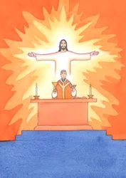 Jesus is Present with us at Mass, praying to the Father on our behalf, for help in our needs, and for eternal salvation. We can unite all our prayers with his great sacrificial prayer