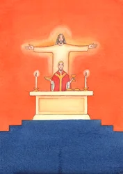 Jesus is Present with us at Mass, praying to the Father on our behalf, for help in our needs, and for eternal salvation. We can unite all our prayers with his great sacrificial prayer