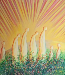 Purified souls now walk on a carpet of flowers in joy and simplicity, freed from all cynicism and hard-heartedness.