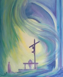 The Mass is like a window into time, through which we are present to the Saving Sacrifice of Christ, as Mary looks on, 2000