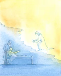 The Process of Dying: Dying is a sort of labour. Christ is waiting to welcome each of His faithful children who will enter Heaven after a time in the 