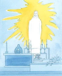 Truly, Christ our God is Present before us, Body, Blood, Soul and Divinity: Present in glory at every Mass to pray to the Father on our behalf