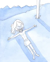 We can see Our Lady kneeling near the foot of the Cross, her son