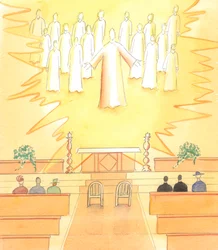 Christ witnesses marriage vows in a Catholic church as a sacrament