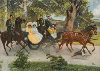 Margaret of Connaught with Gustaf VI Adolf and Prince Wilhelm of Sweden with his wife Grand Duchess Maria Pavlovna of Russia, c.1914