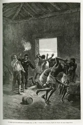 Major Serpa Pinto Fired at the Village Chief or Stopped Because He Demanded Even More Brandy in Exchange for His Hospitality. Engraving by Emile Bayard, to Illustrate the Story 