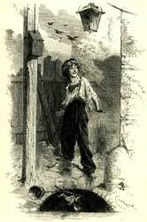 Victor Hugo: Les Miserables. Gavroche, kid from Paris. Illustration by Emile Bayard.