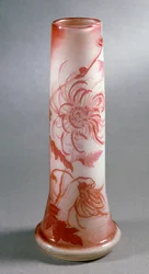 Double glass vase with red chrysanthemum decoration, ca 1900, France
